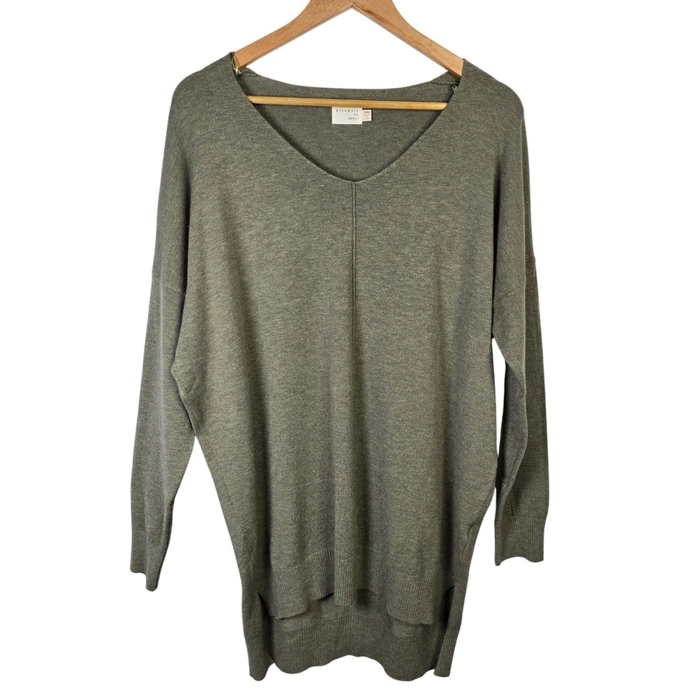 Dreamers Debut V-Neck Sweater Heather Medium Olive Green Tunic Top S/M